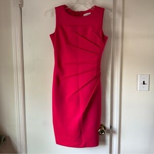 Calvin Klein Hot Pink Ruched Sheath Midi Dress